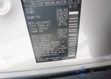 2018 Nissan Rogue Sv z USA, uszkodzony, nr VIN KNMAT2MV3JP545907